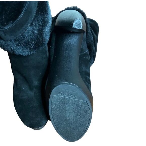 Nine West Priska Suede Platform Faux Fur Black Booties Boots Heeled US Size 7.5M - Picture 10 of 13